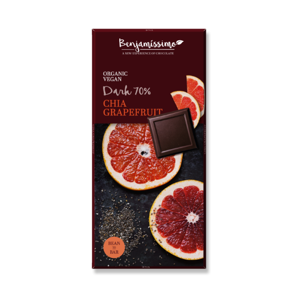 Benjamissimo Dark 70 Chia Grapefruit Vegan Chocolate 60G Bio