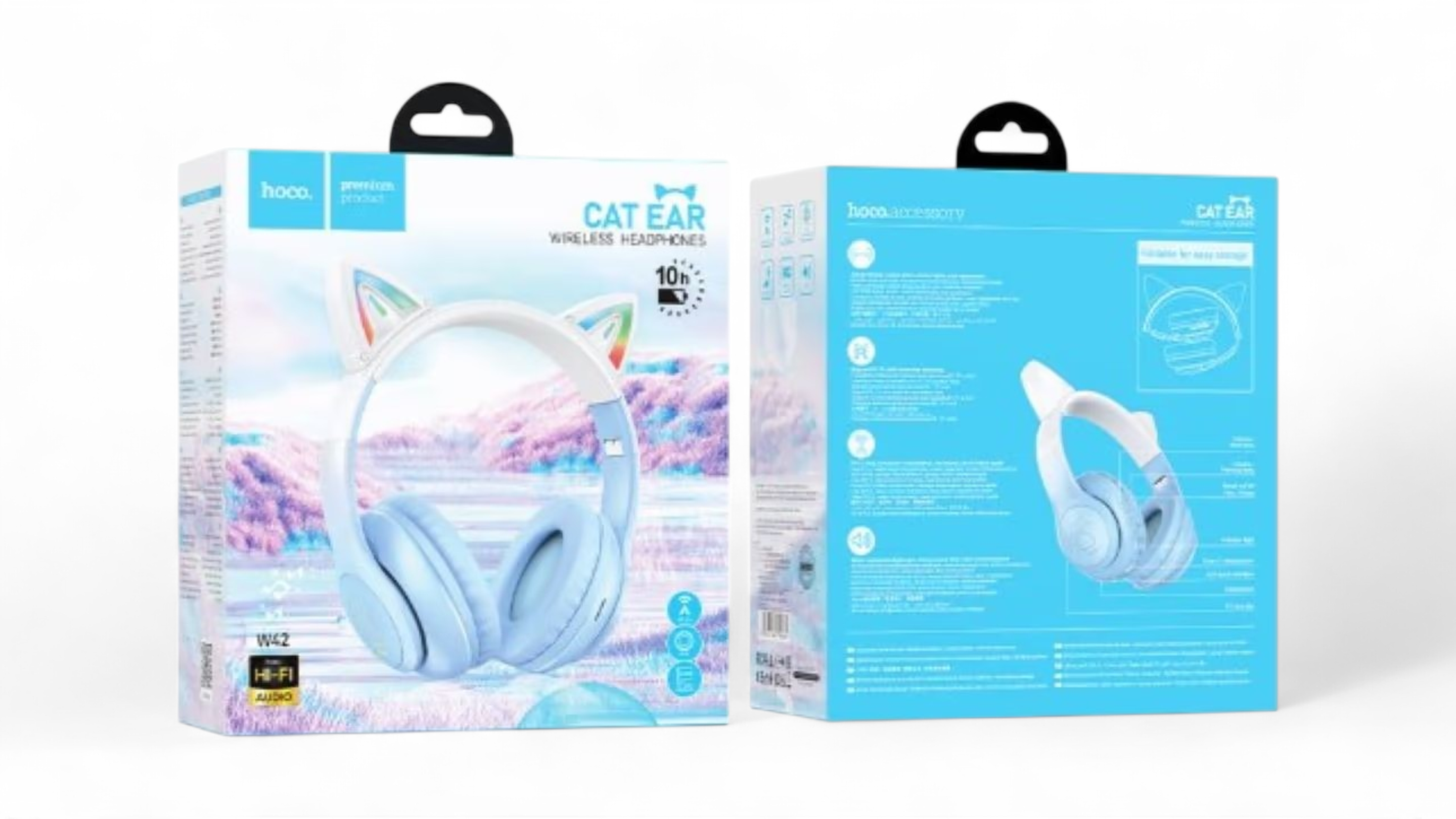 Hoco Bluetooth Wireless Cat Ear Headset w/ LED Light blue
