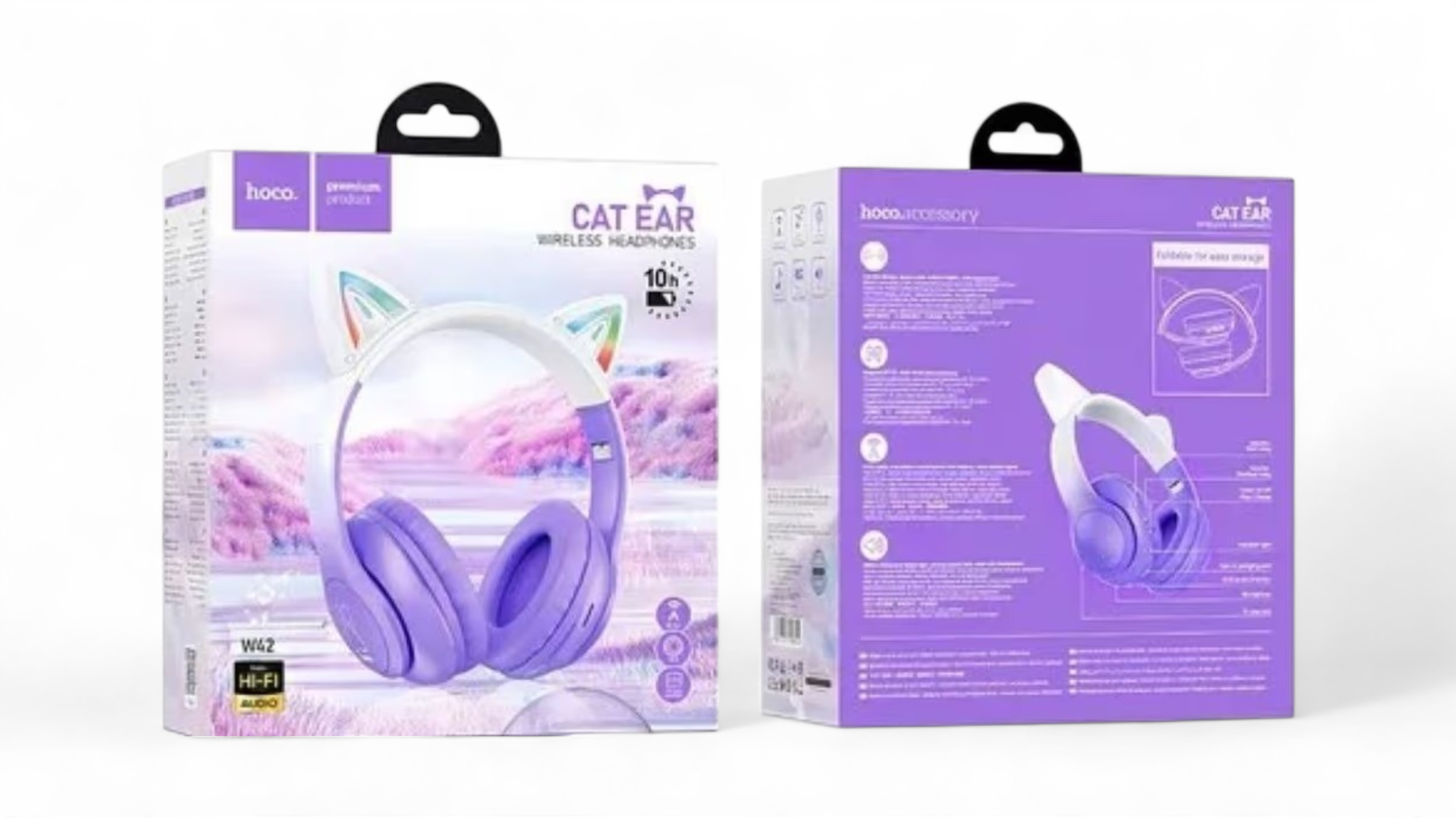 Hoco Bluetooth Wireless Cat Ear Headset w/ LED Light purple