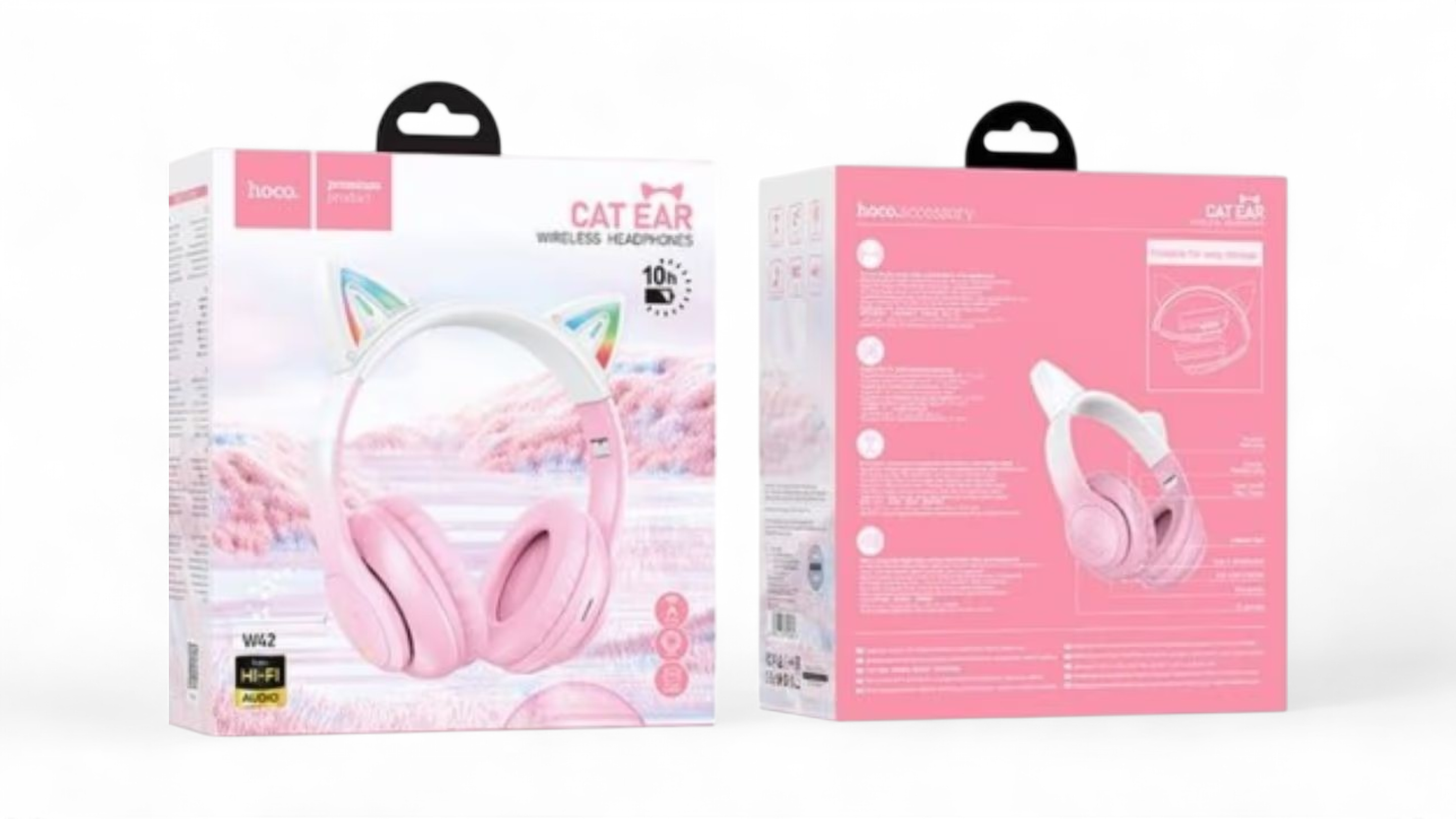 Hoco Bluetooth Wireless Cat Ear Headset w/ LED Light pink