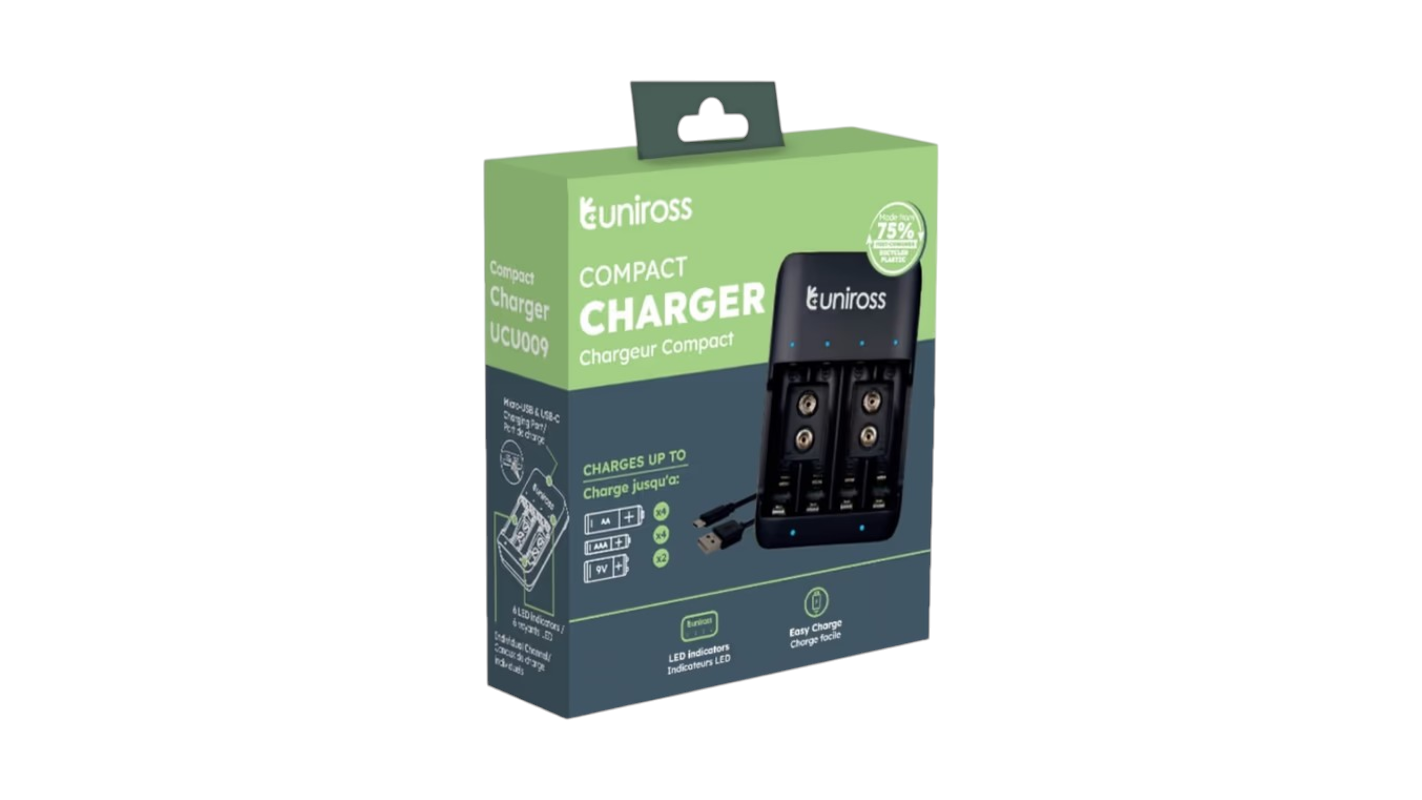 Uniross Compact Battery Charger for AA, AAA & 9V Batteries