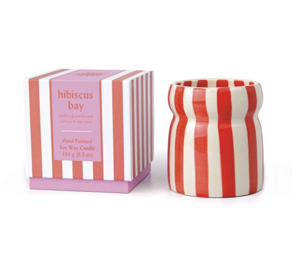 Hibiscus Bay 184g Red Stripped Cabana Candle