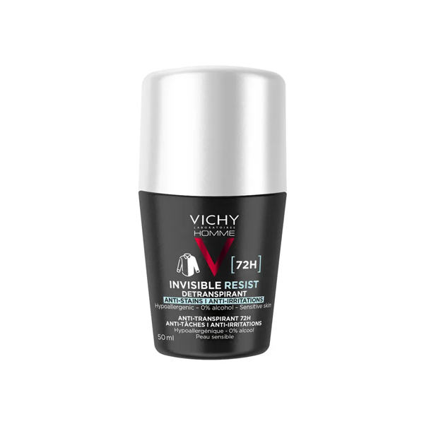 Vichy Deodorant Homme 72h, Invisible resist, anti-stains & anti-irritation, 50Ml