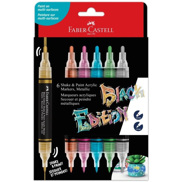 Faber Black Edition Shake & Paint Markers - 6pcs Metallic
