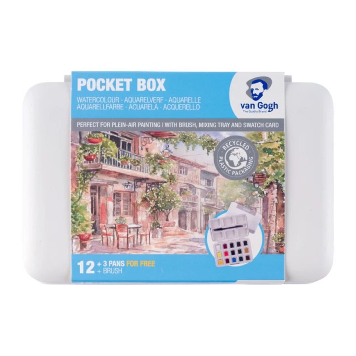 Van Gogh Watercolour pocket box basic colours | 12 half pans + 3 colours for fre