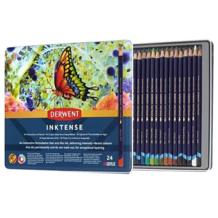 Derwent Inktense Watercolour Pencils Tin of 24