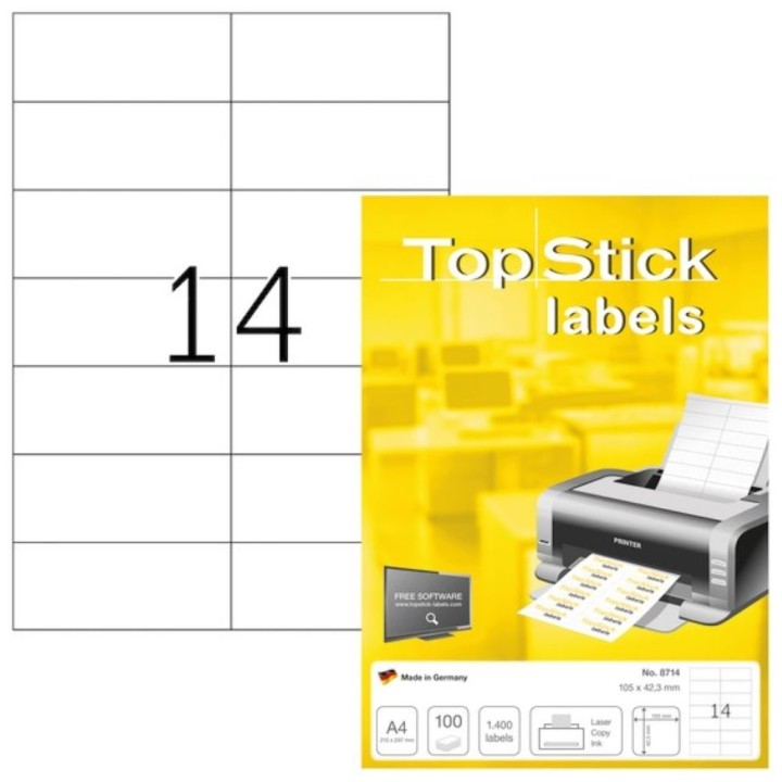 Topstick A4 Label (8714) Size 105*42.3 mm14 Labels per page