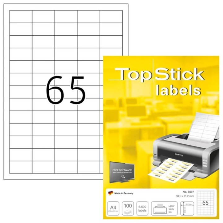 Topstick A4 Label (8697) Size 38*21.2 mm 65 Labels per page