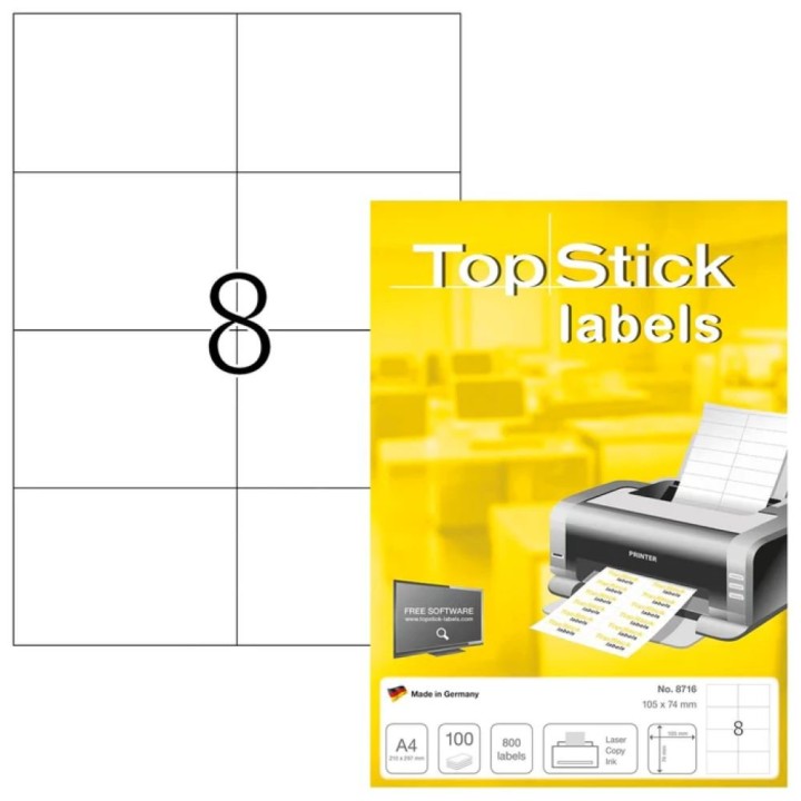 Topstick A4 Label (8716) Size 105*74 mm 8 Labels per page