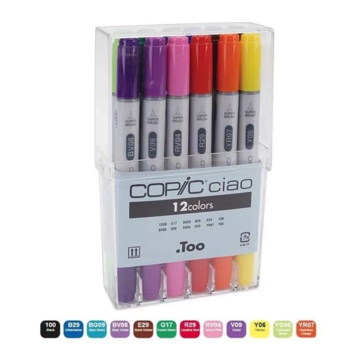 Copic Ciao Double Ended Markers - Basic Colors, Set of 12