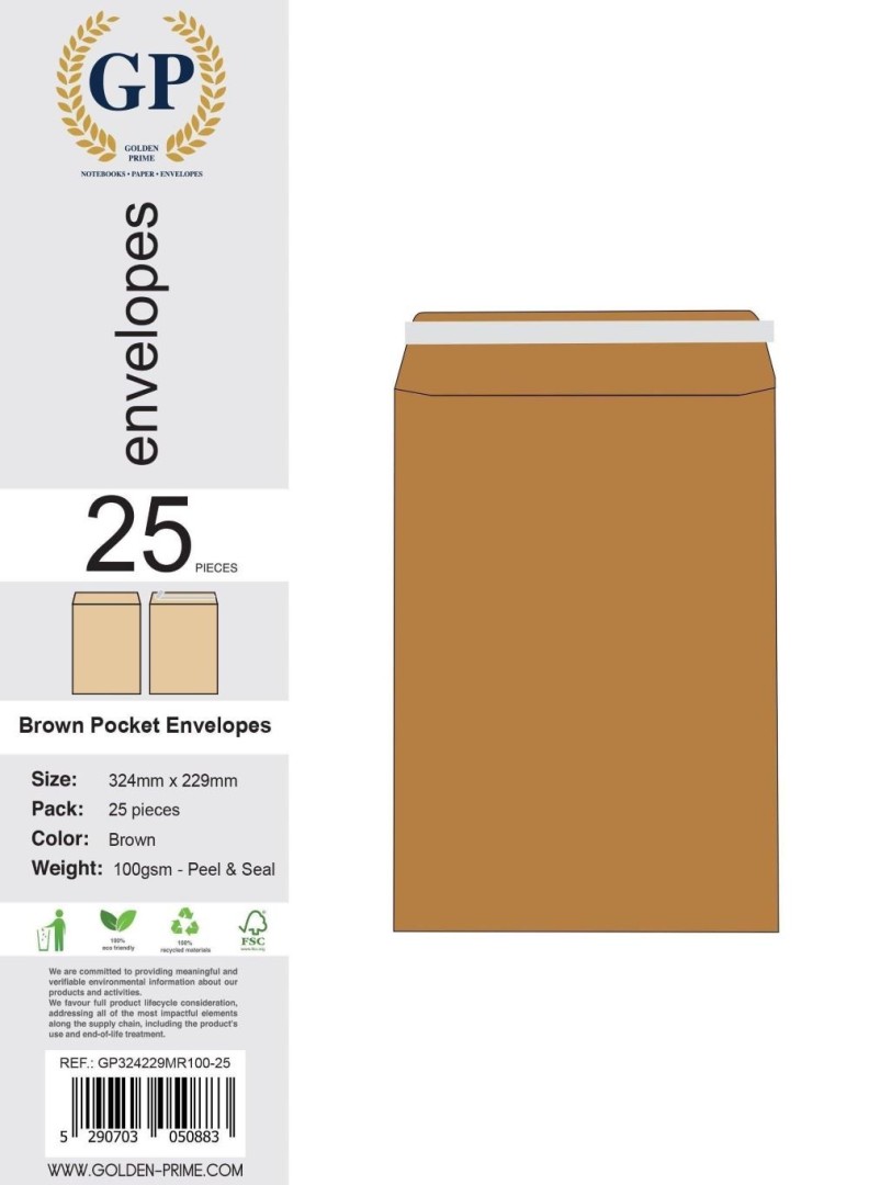 BROWN ENV. P&S A4 100GSM - 25 PCS PACK