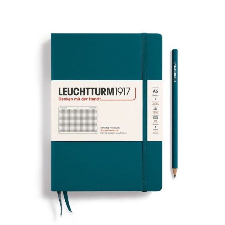 Notebook Medium (A5), Hardcover, 251 numbered pages, Pacific Green, squared