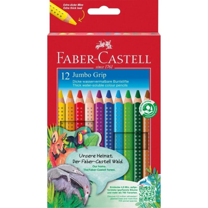 Faber Castell Jumbo Grip colour pencil cardboard wallet of 12