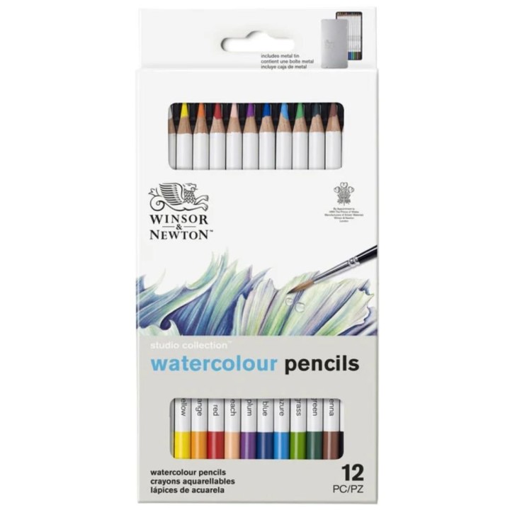 W&N Studio Pencils Collection Watercolour Pencil Tin of 12