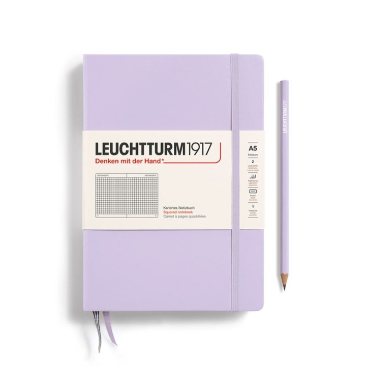 Notebook Medium (A5), hardcover, 251 numbered pages, lilac, squared