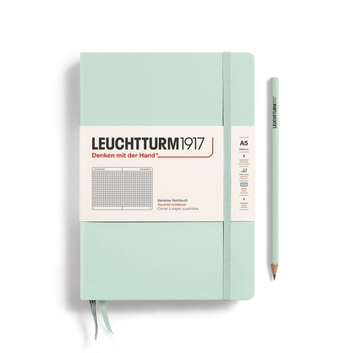 Notebook Medium (A5), hardcover, 251 numbered pages, Mint Green, squared