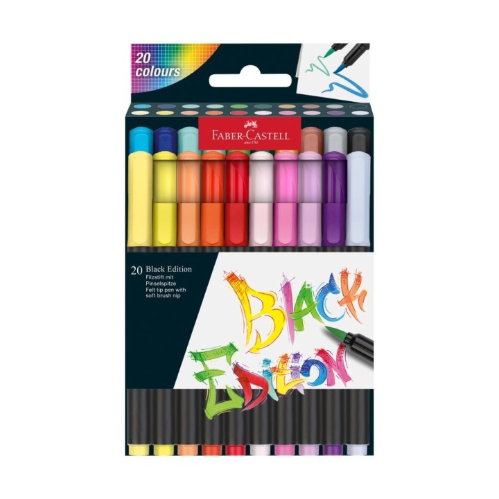 Faber Castell Black Edition Super Soft Brush Pens, Box of 20