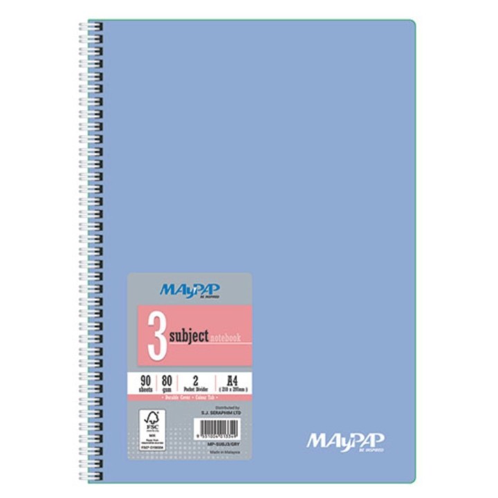 MayPAP Subject Exercise Books 3 Subjects Blue