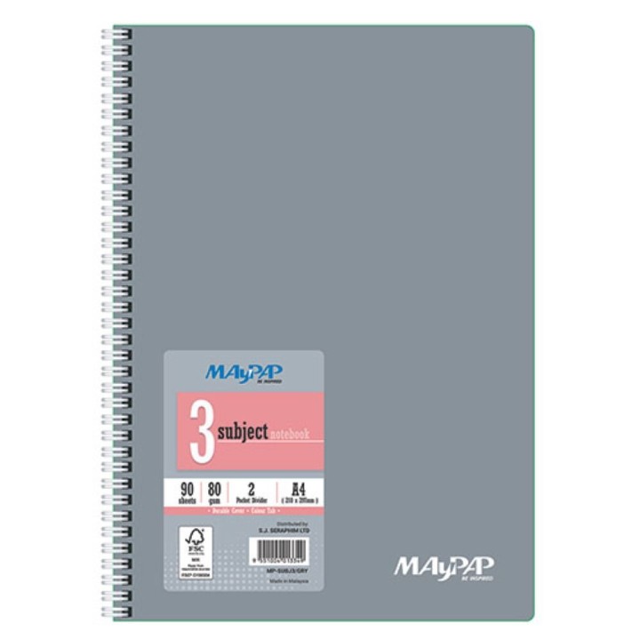 MayPAP Subject Exercise Books 3 Subjects Grey