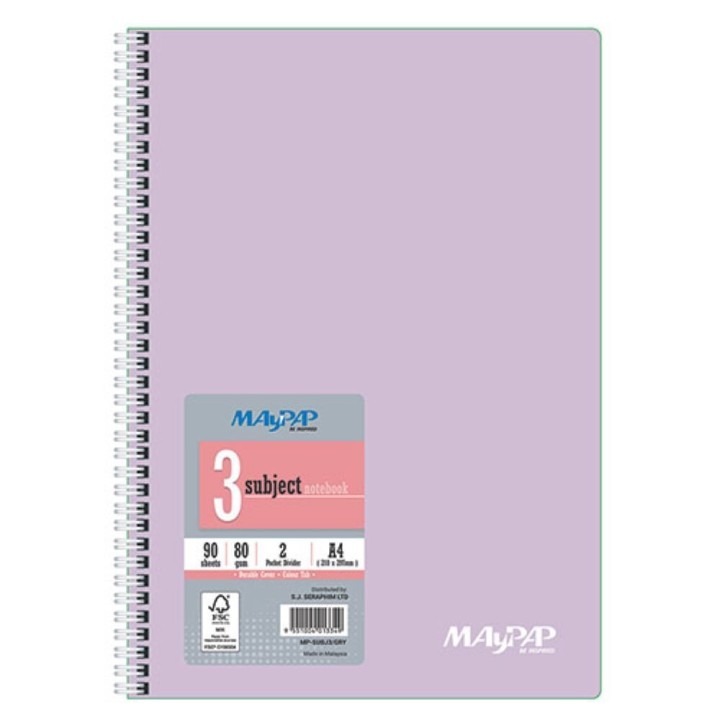 MayPAP Subject Exercise Books 3 Subjects Violet