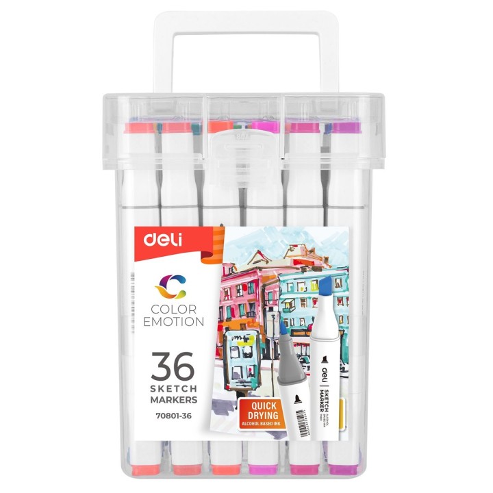 DELI TWIN SKETCH MARKERS 36 COLOURS EMOTION BOX SET
