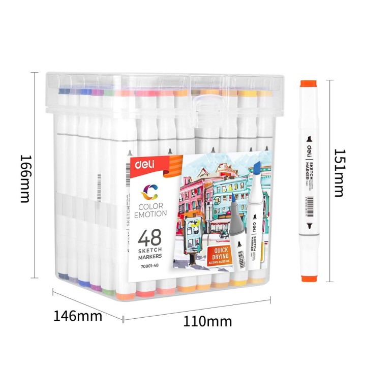 DELI TWIN SKETCH MARKERS 48 COLOURS BOX SET