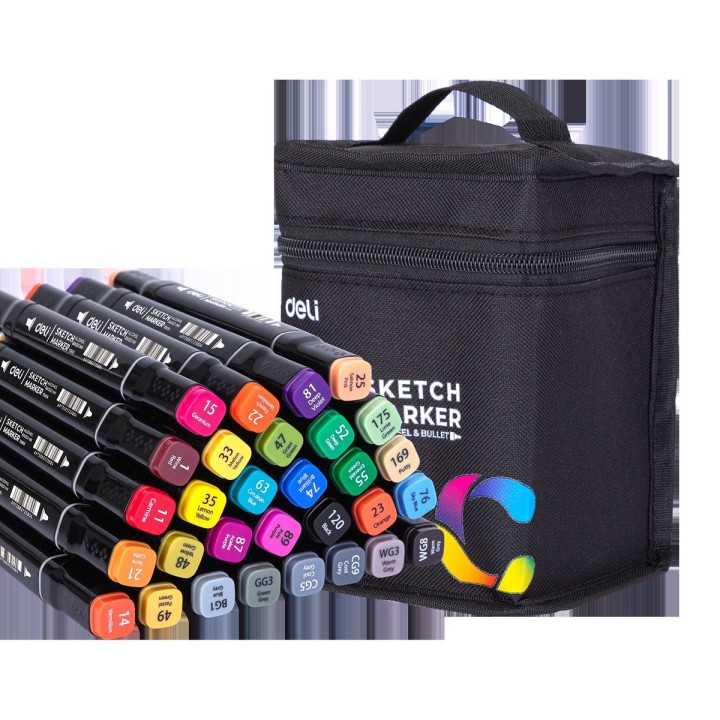 DELI TWIN SKETCH MARKERS 30 COLOURS BAG SET