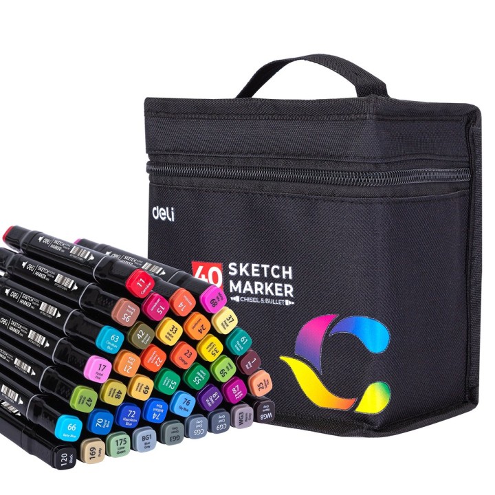 DELI TWIN SKETCH MARKERS 40 COLOURS BAG SET