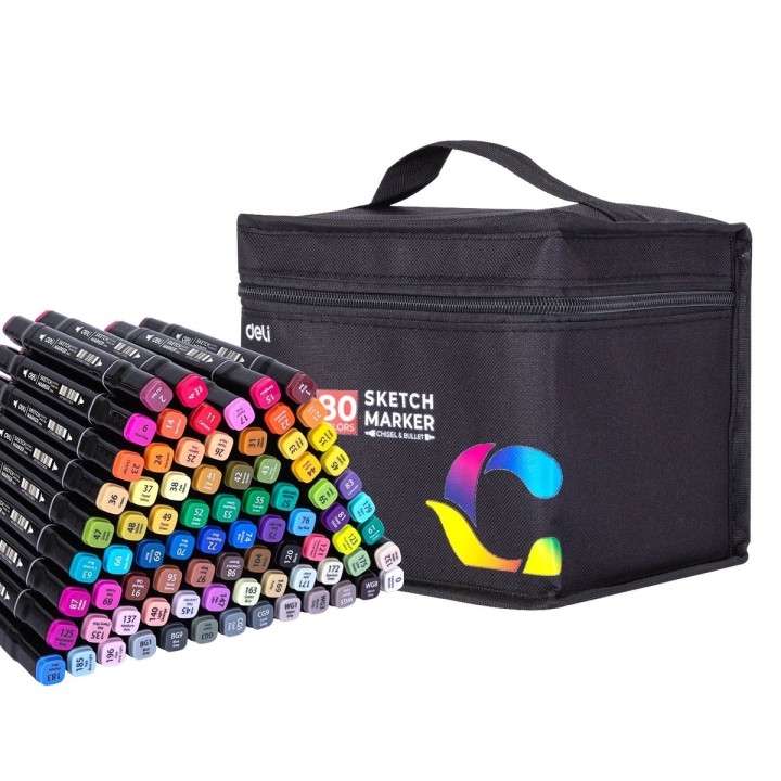 DELI TWIN SKETCH MARKERS 80 COLOURS BAG SET