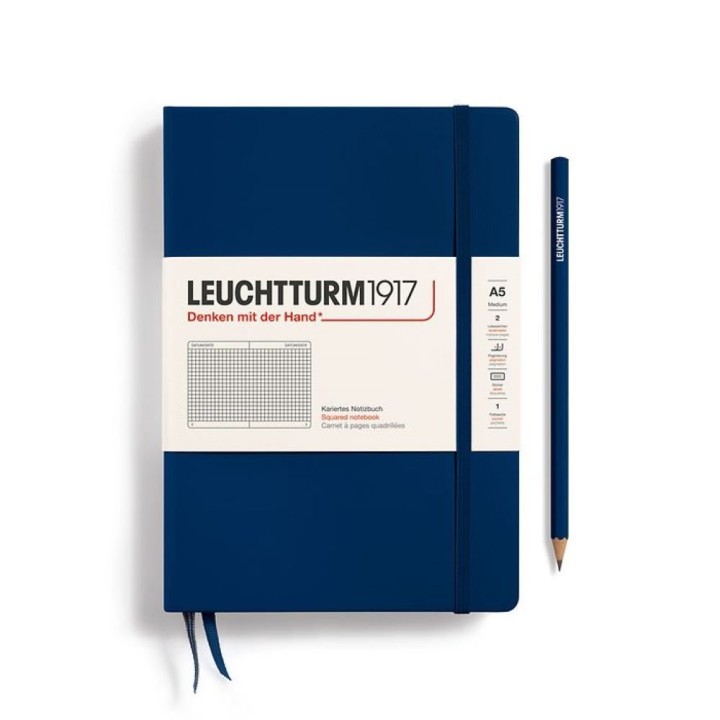 Notebook Medium (A5), Hardcover, 251 numbered pages, Navy, squared