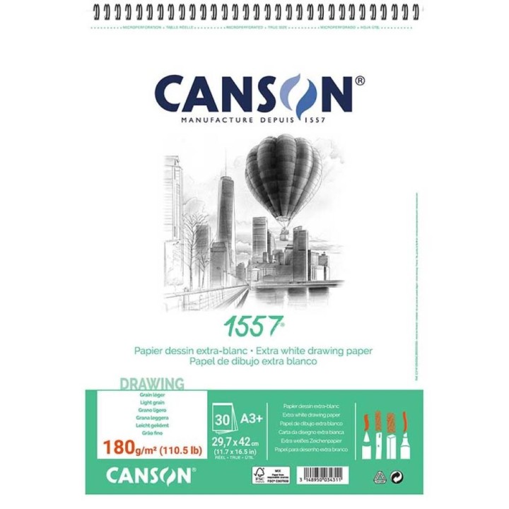 Canson Spiral Pad A3 Extra white Drawing Paper 180 gr.