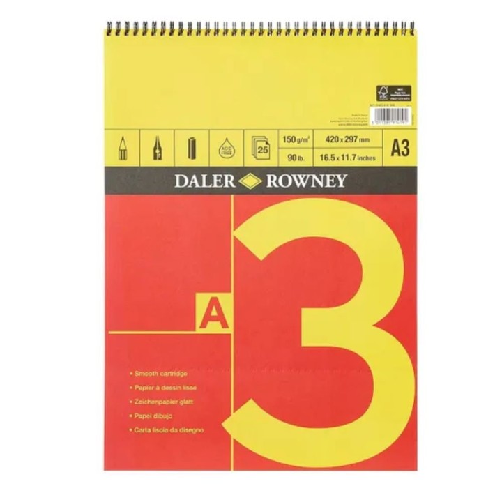 Daler-Rowney A Series Spiral Sketch Pad 150G A3 25SH