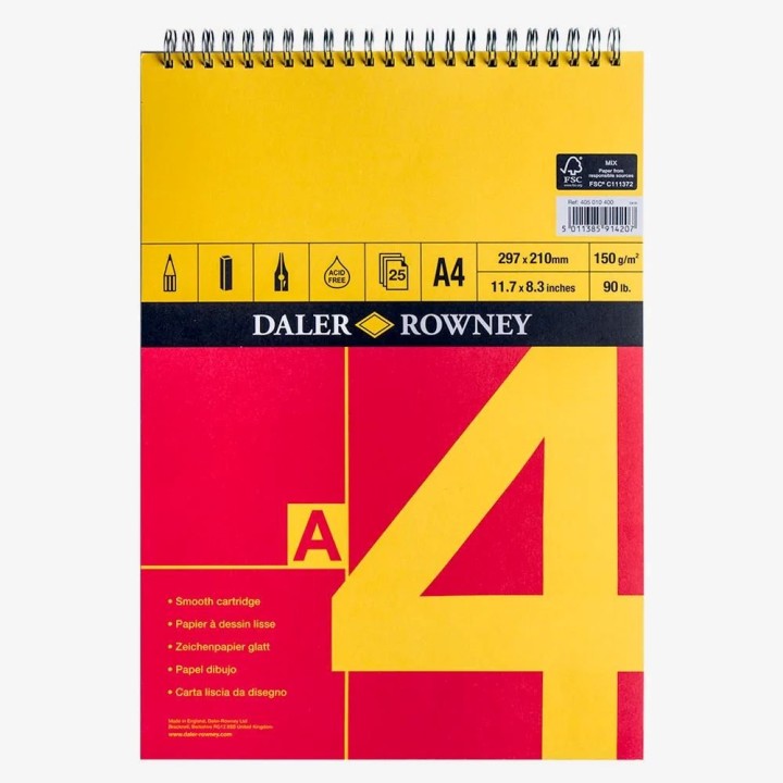 Daler-Rowney A Series Spiral Sketch Pad 150G A4 25SH