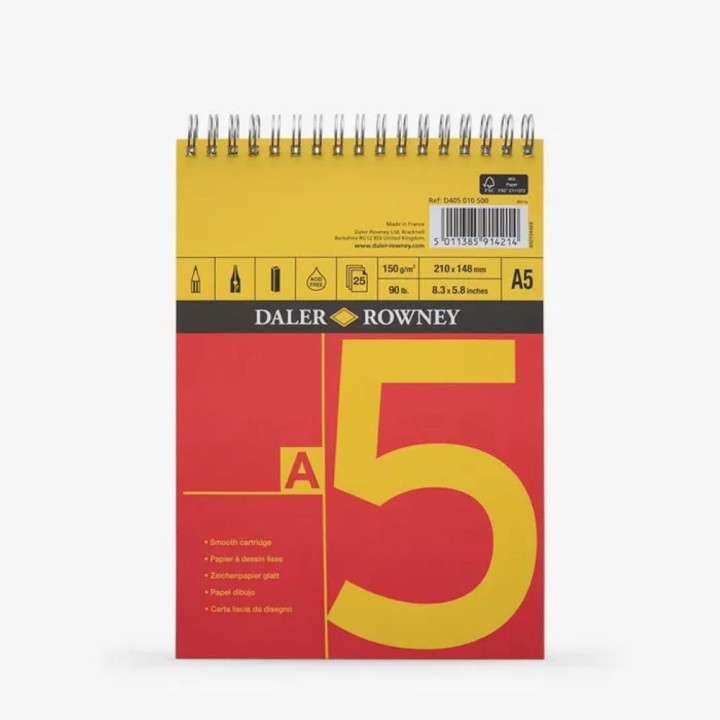 Daler-Rowney A Series Spiral Sketch Pad 150G A5 25SH