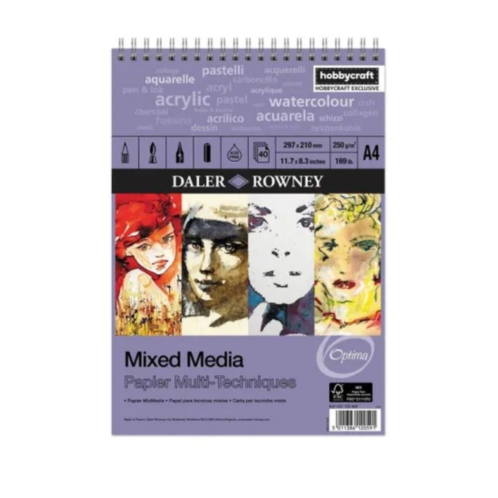 Daler-Rowney Mixed Media Spiral Pad A3 250gr. 30 Pages
