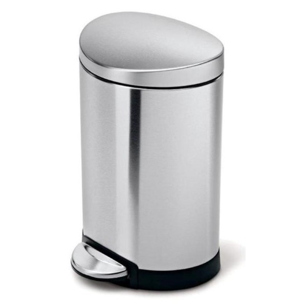 SIMPLEHUMAN SEMI ROUND PEDAL BIN 6L - BRUSHED STAINLESS STEEL