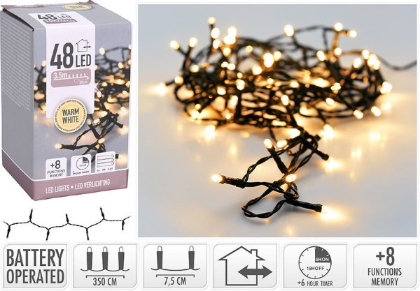 CHRISTMAS LED LIGHTS 48 PCS BATTERY OPERATED - WARM WHITE