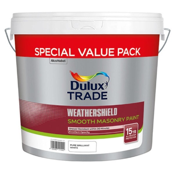 DULUX WEATHERSHIELD SMOOTH MASONRY PAINT WHITE 11L