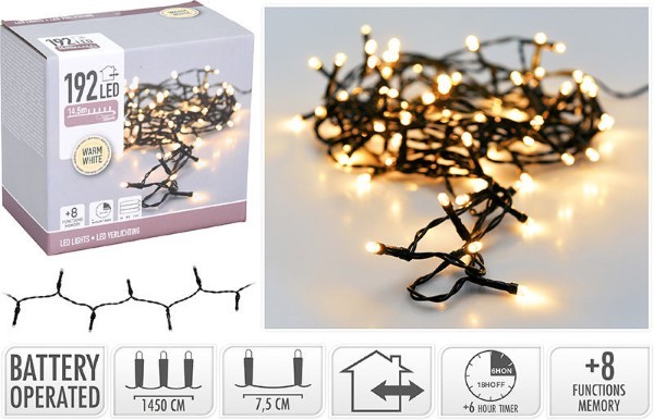XMAS LED LIGHTS 192PCS BATTERY OPERATED - WARM WHITE IP44