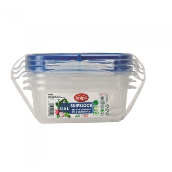 SNIPSLOCK FOOD CONTAINER SQUARE 0.5L 3PCS