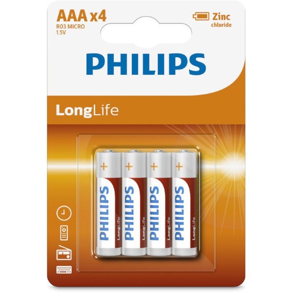PHILIPS LONG LIFE BATTERIES AAA 4PCS