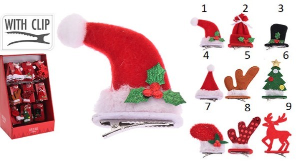 XMAS HAIR CLIP 9CM 9 ASSORTED DESIGNS