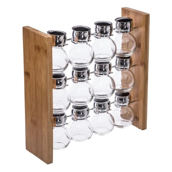 SPICE RACK 12PCS WITH BAMBOO BASE