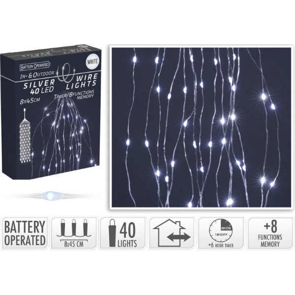 SILVER WIRE 40 LED LIGHTS - WHITE