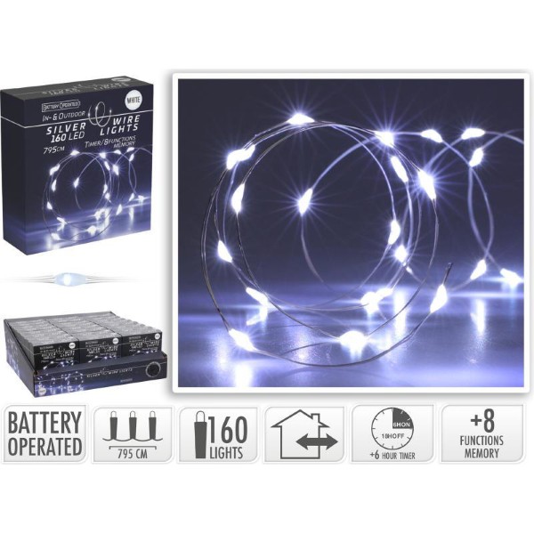 SILVER WIRE WITH 160LED - WHITE