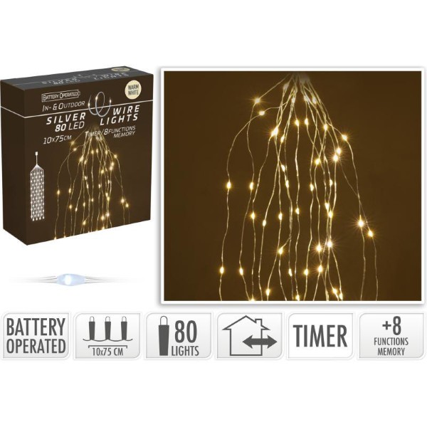 LED LIGHTS ON SILVER WIRE 80PCS - WARM WHITE