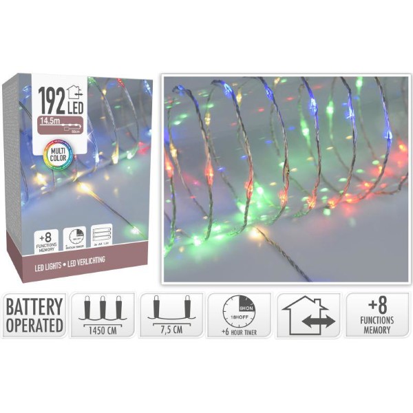 XMAS LED LIGHTS 192 PCS BATTERY OPERATED - MULTICOLOR IP44