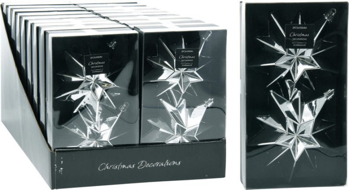 STAR HANGING DECORATION 2PCS 10CM - SILVER
