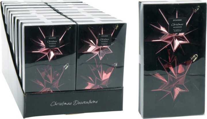 STAR HANGING DECORATION 2PCS 10CM - BURGUNDY