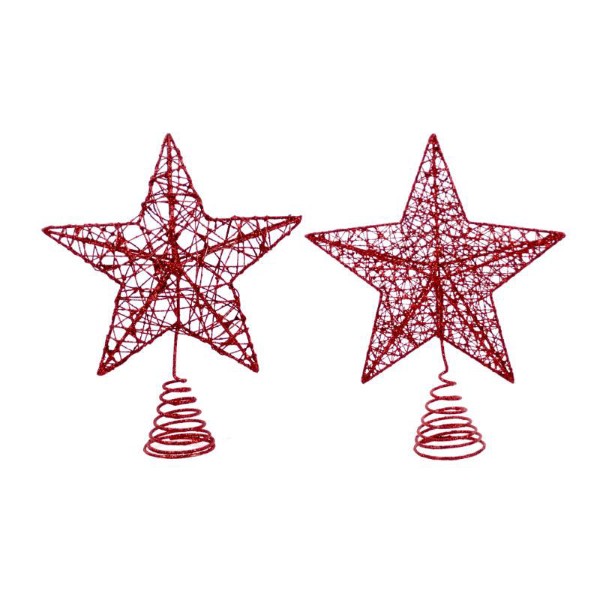 STAR TREE TOPPER 25.4CM RED - ASSORTED DESIGNS